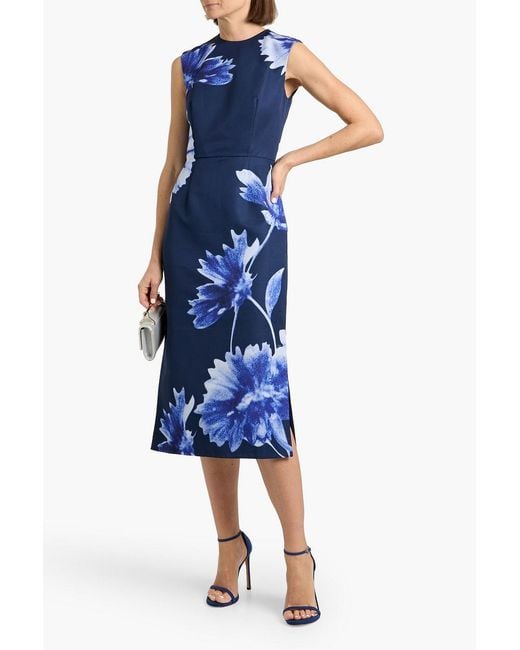 Erdem Blue Floral-Print Faille Midi Dress
