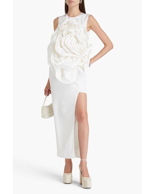 Huishan Zhang White Aphrodite Floral-appliquéd Cotton-blend Moire Maxi Dress