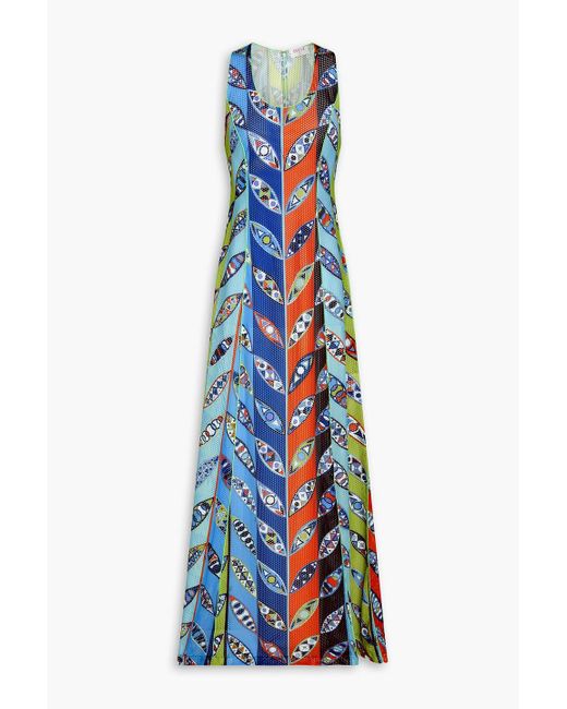 Emilio Pucci Blue Printed Mesh Maxi Dress