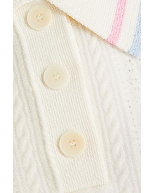 Sandro White Cropped Wool And Cashmere-blend Pointelle-knit Polo Sweater