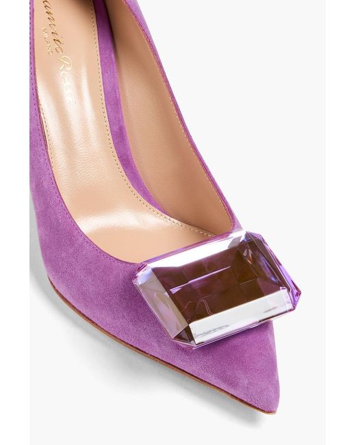 Gianvito Rossi Pink Jaipur 85 Crystal-Embellished Suede Pumps