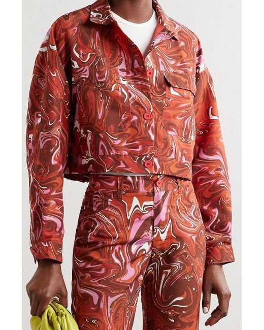 Maisie Wilen Red Club Cropped Printed Shell Jacket