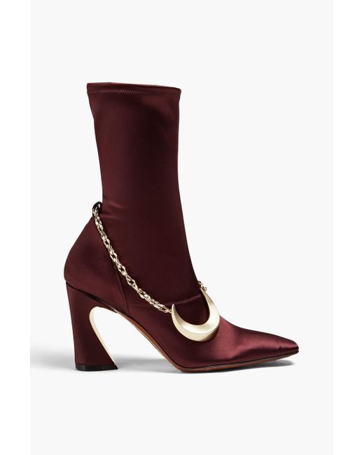 Zimmermann Brown Chain-trimmed Satin Ankle Boots