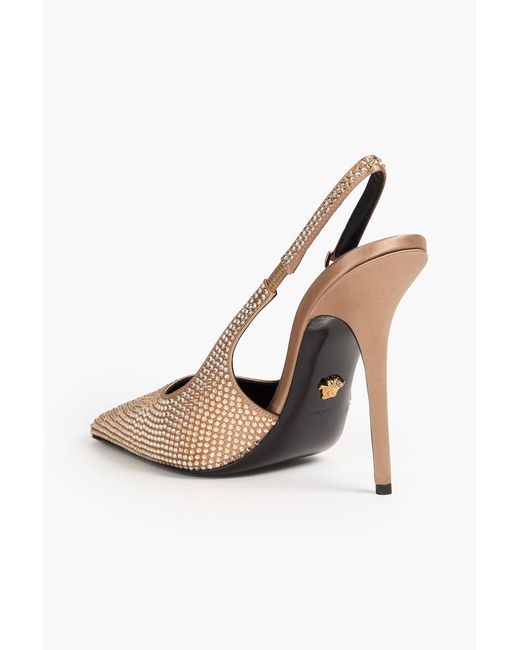 Versace White Medusa Crystal-Embellished Satin Slingback Pumps