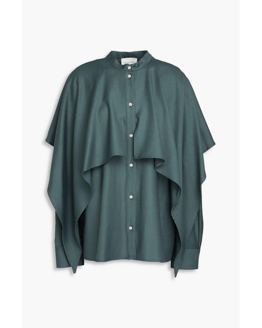 Loulou Studio Green Cape-effect Pleated Wool-twill Shirt
