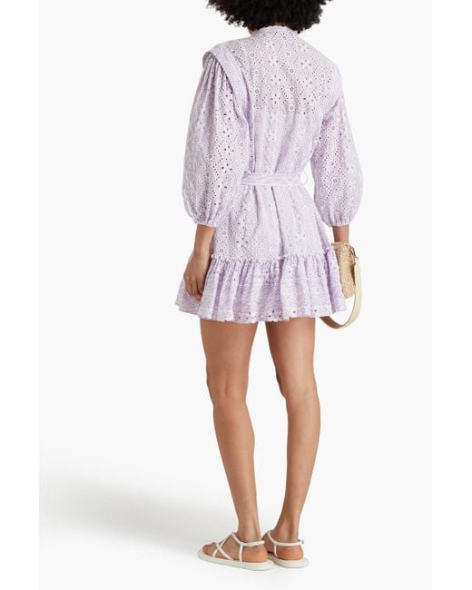 Maje Purple Striped Broderie Anglaise Cotton Mini Dress