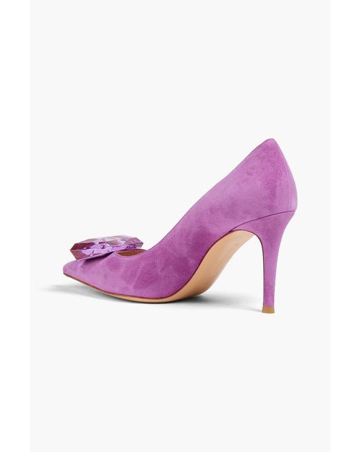 Gianvito Rossi Pink Jaipur 85 Crystal-Embellished Suede Pumps