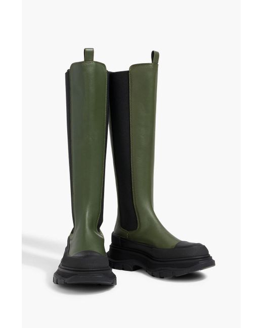 Alexander McQueen Black Tread Slick Leather Knee Boots