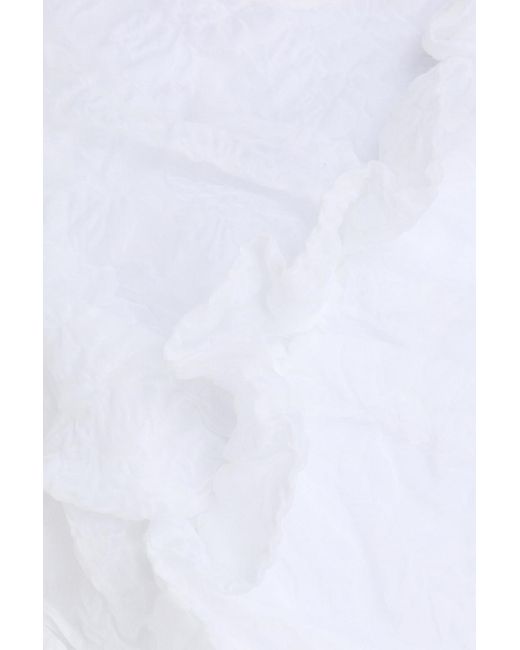 CECILIE BAHNSEN White Gabriella Ruffled Cloqué Midi Dress