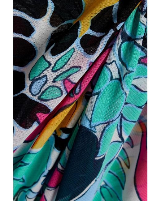 Diane von Furstenberg Blue Sean Ruffled Floral-print Stretch-mesh Maxi Dress