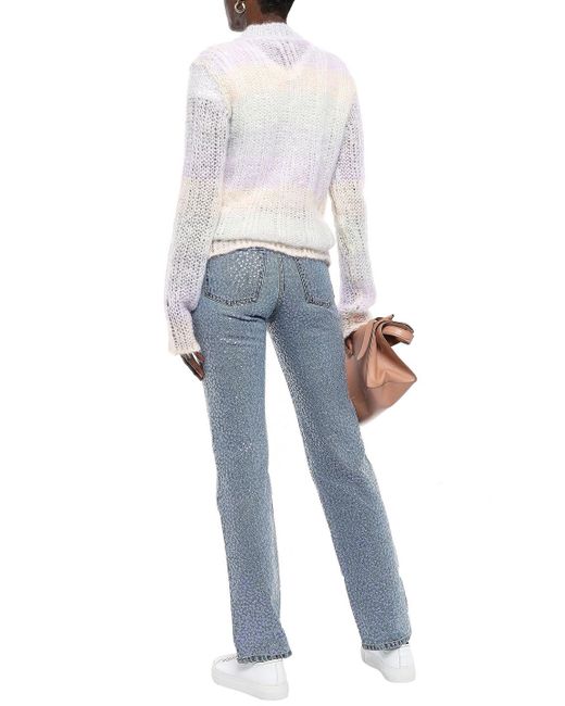 Acne Gray Open-Knit Mohair-Blend Turtleneck Sweater