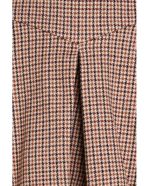 Maje Brown Pleated Prince Of Wales Checked Tweed Shorts