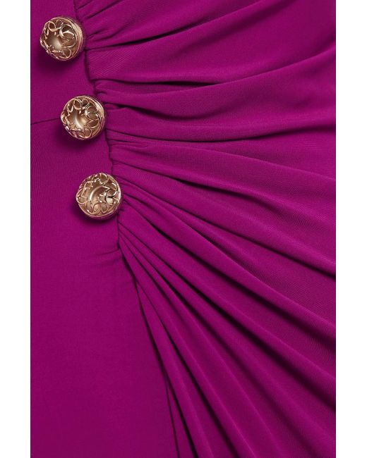 Elie Saab Purple Embellished Gathered Jersey Gown