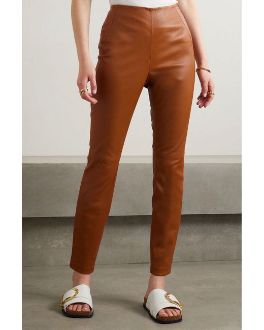 Lafayette 148 New York Brown Greenwich Leather Straight-leg Pants