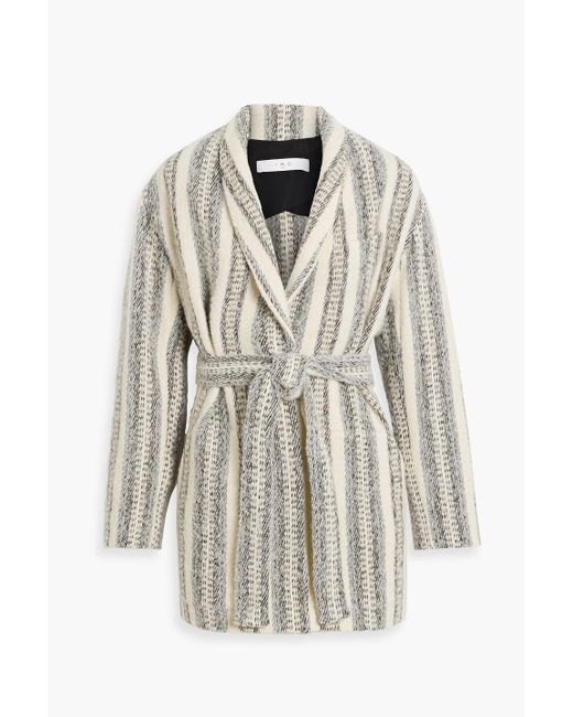 IRO White Kiraz Striped Brushed Tweed Coat
