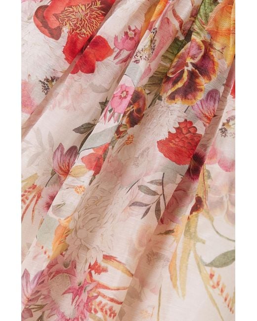 Zimmermann Pink Floral-print Linen And Silk-blend Organza Midi Dress