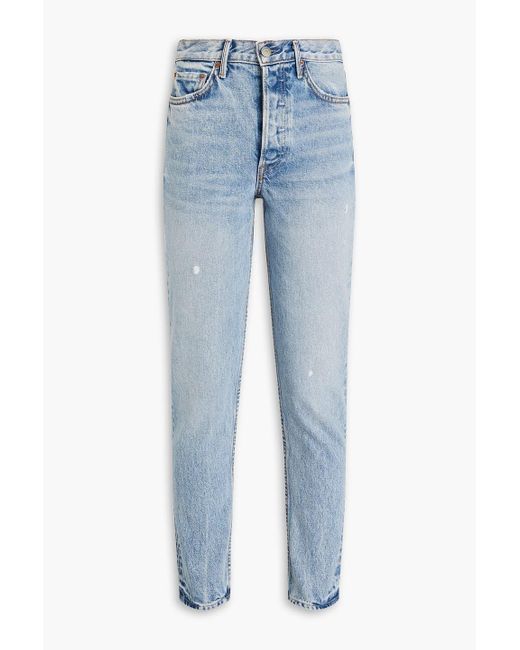 GRLFRND Blue Janise halbhohe jeans mit schmalem bein in ausgewaschener optik