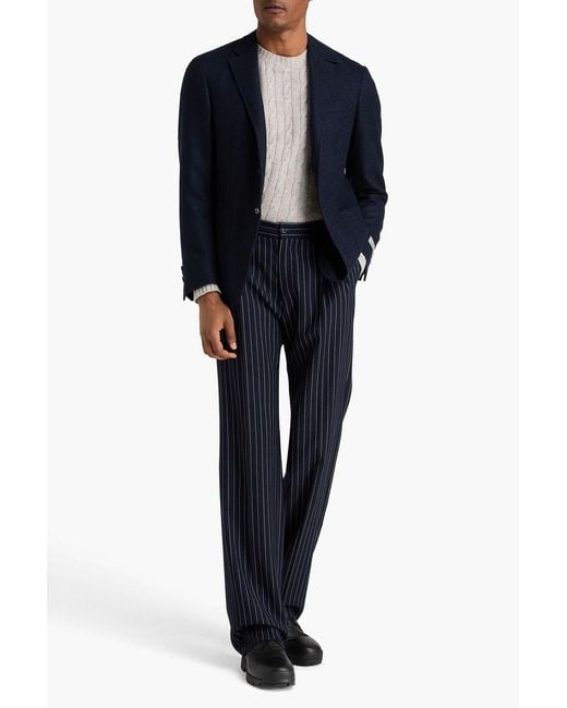 Canali Blue Wool-Blend Bouclé-Tweed Blazer for men
