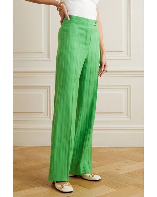Giuliva Heritage Green Laura Striped Wool Straight-leg Pants
