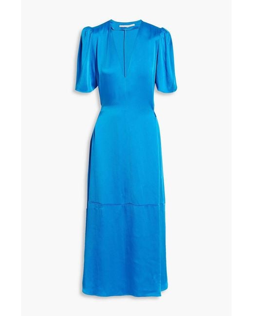 Stella McCartney Blue Belted Satin Midi Dress