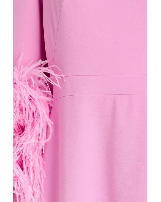Huishan Zhang Pink Feather-trimmed Crepe Gown