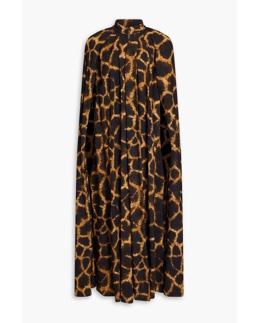 Dolce & Gabbana Brown Pleated Leopard-print Crepe Cape