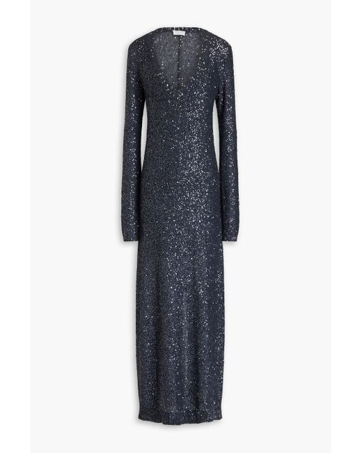 Brunello Cucinelli Blue Sequined Linen, Cashmere And Silk-Blend Maxi Dress