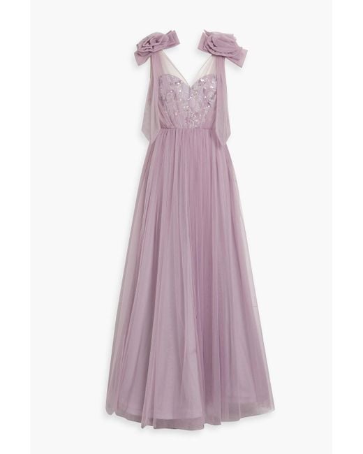 Badgley Mischka Purple Embellished Tulle Gown