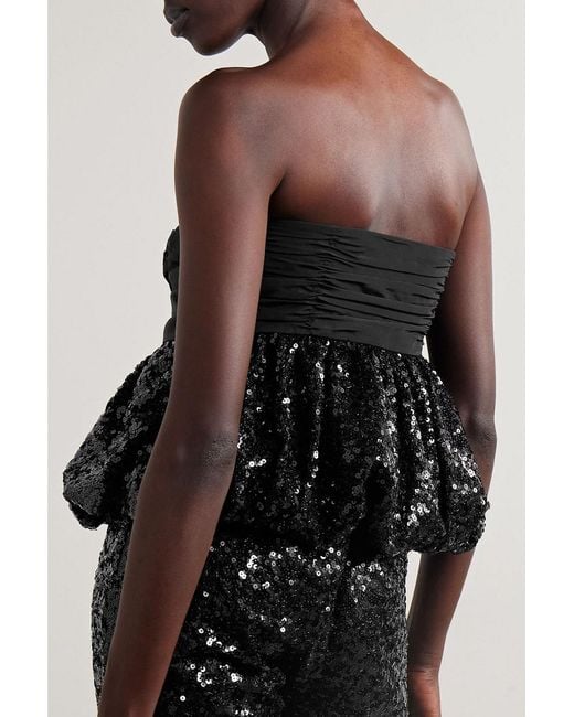 LoveShackFancy Black Jardena trägerloses oberteil aus taft und crêpe mit schleife, raffungen und pailletten