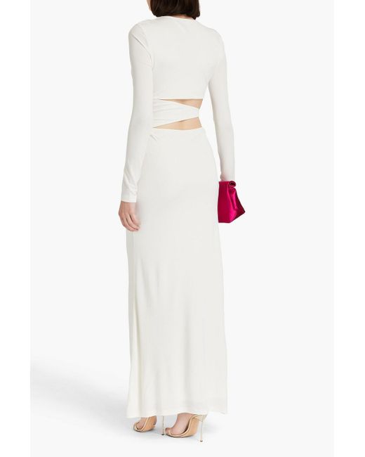 Zeynep Arcay White Cutout Crepe Maxi Dress