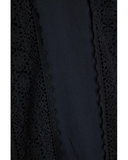 By Malene Birger Black Delane Crochet-trimmed Linen And Cotton-blend Kaftan