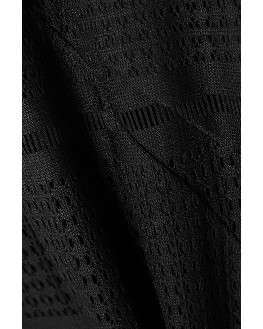 Halpern Black Ruffled Paneled Open-knit Midi Dress
