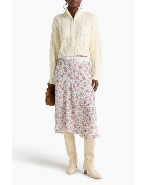 Isabel Marant White Lisanne Floral-print Satin-jacquard Midi Skirt
