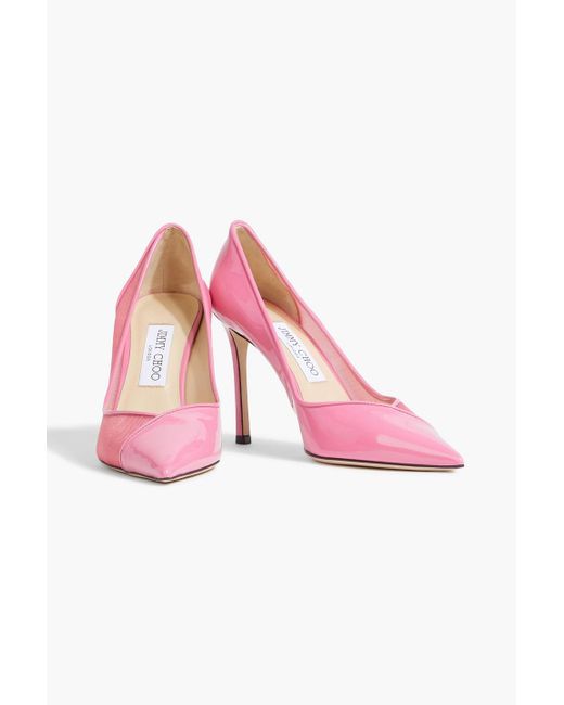 Jimmy Choo Pink Cass 95 Mesh And Patent-leather Pumps