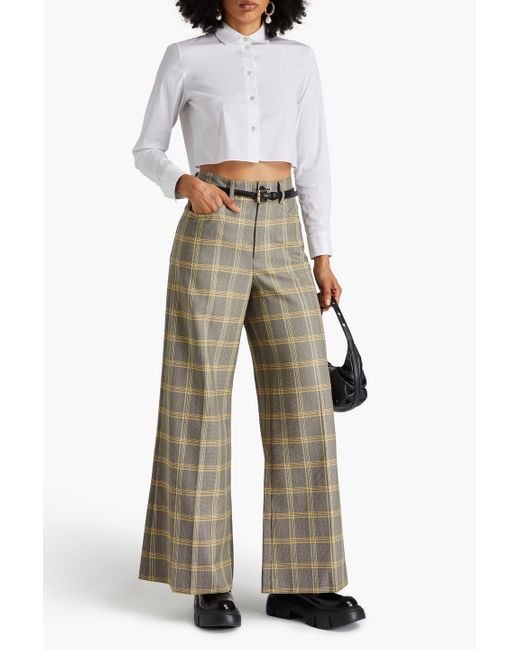 Marni Natural Checked Wool-blend Wide-leg Pants
