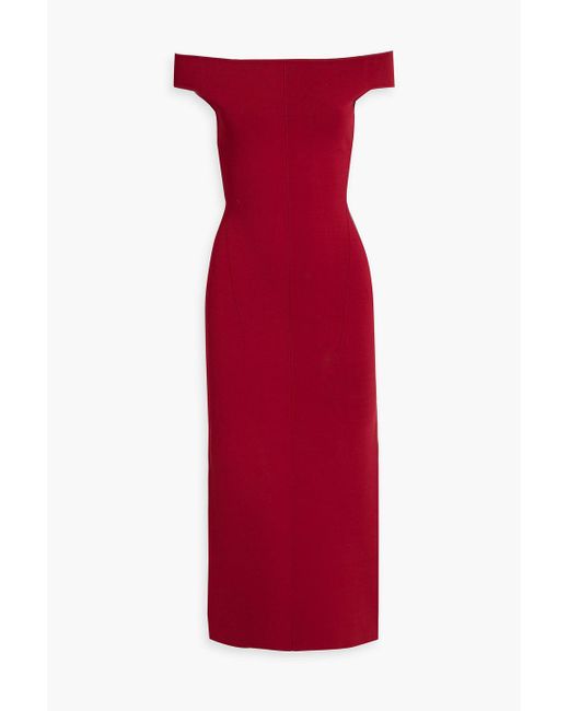 Galvan Red Aphrodite Off-the-shoulder Stretch-knit Midi Dress