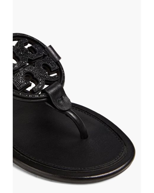 Tory Burch Embellished Leather Flip Flops in Black Lyst UK