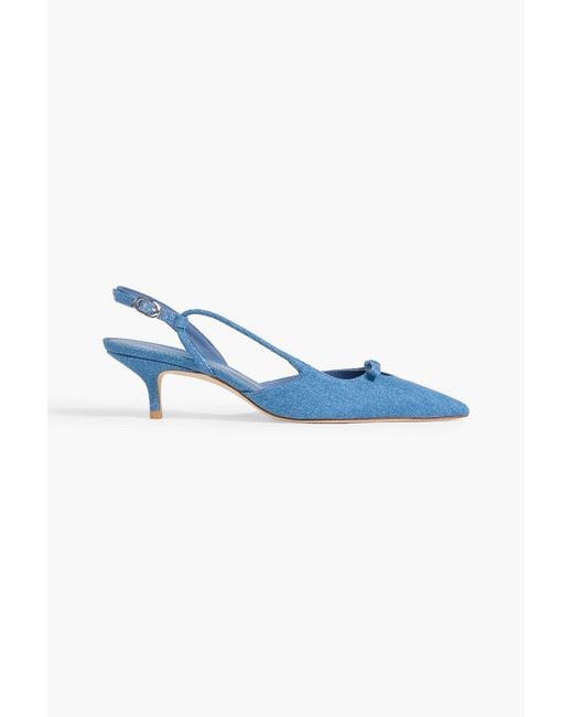 Stuart Weitzman Blue Tully 50 Bow-Detailed Denim Slingback Pumps