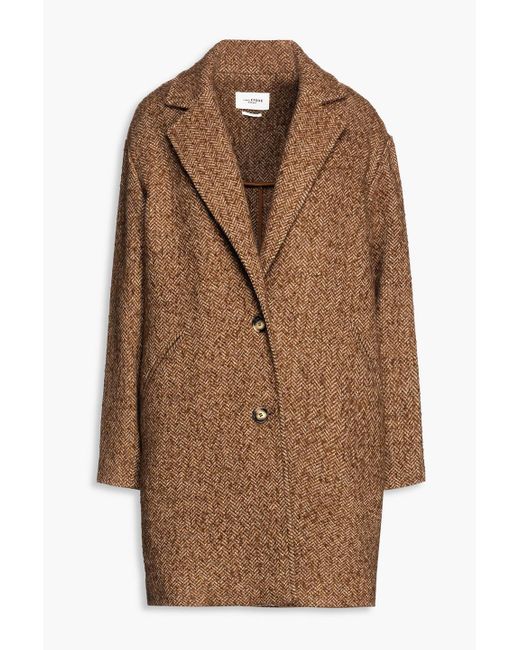 Isabel Marant Brown Herringbone Wool-blend Bouclé-tweed Coat