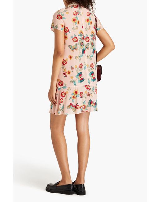 RED Valentino Red Pussy-bow Floral-print Silk Crepe De Chine Mini Dress
