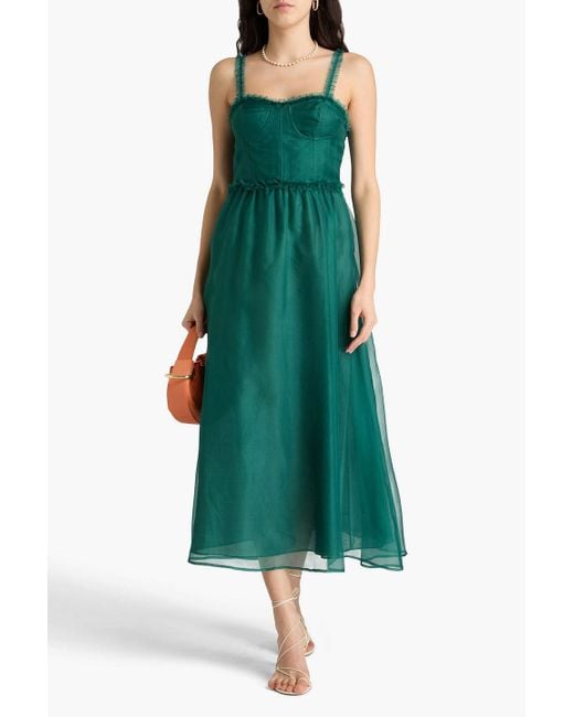Ulla Johnson Green Gisele midikleid aus seidenorganza mit rüschen
