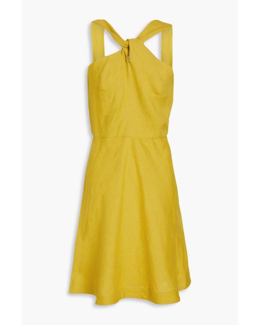 Casa Raki Yellow Gala Twisted Linen Mini Dress