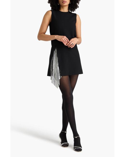 Versace Black Chainmail-Paneled Wool-Twill Mini Dress