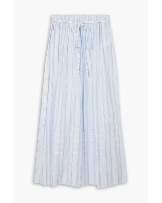 See By Chloé Blue Pleated Striped Cotton Midi Skirt