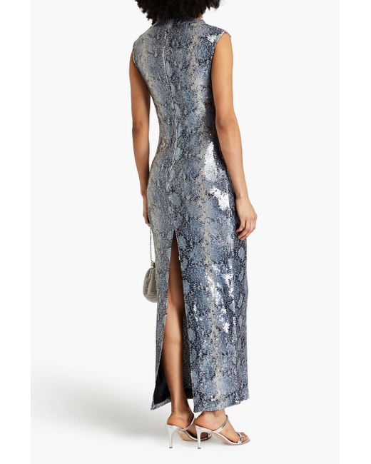 16Arlington Blue Luna Sequined Snake-print Tulle Gown