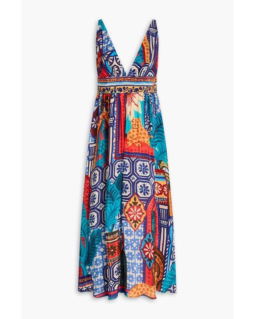 Farm Rio White Printed Crepe De Chine Midi Dress