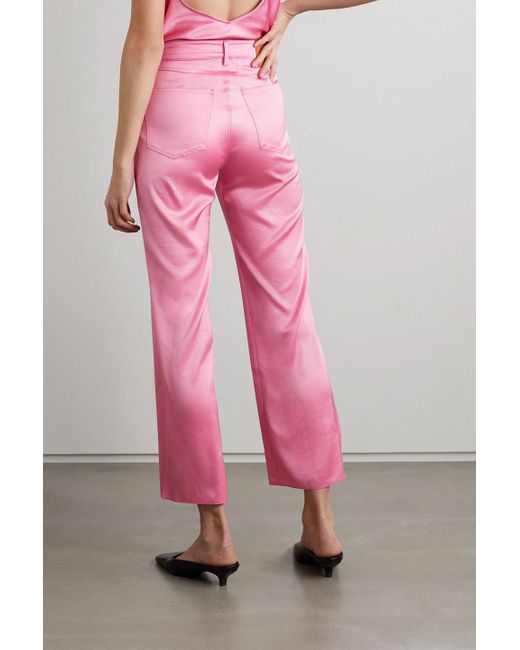 Nanushka Pink Vaeda Cropped Satin Flared Pants