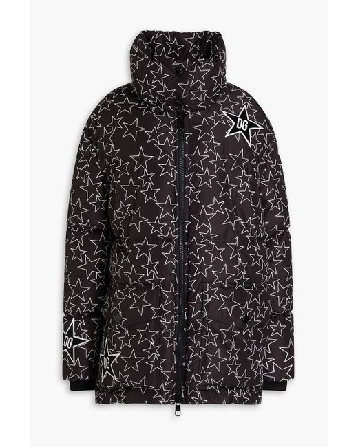 Dolce & Gabbana Black Quilted Printed Shell Down Jacket