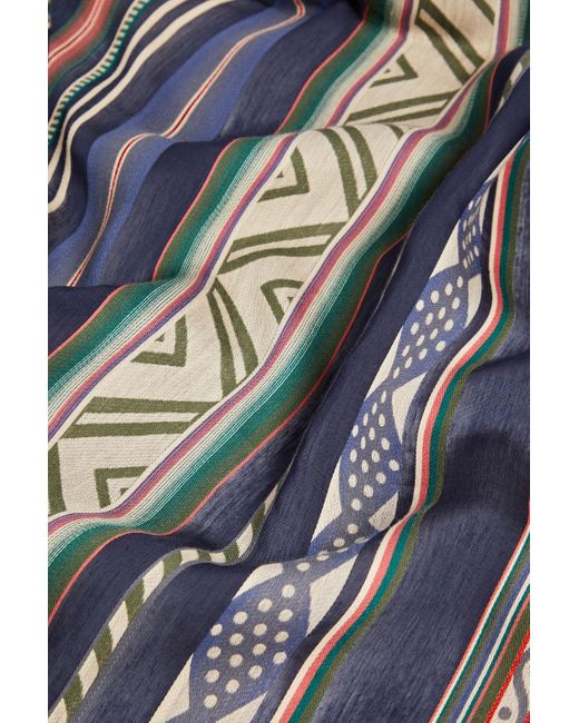 Paul Smith Blue Frayed Printed Cotton-blend Jacquard Scarf for men