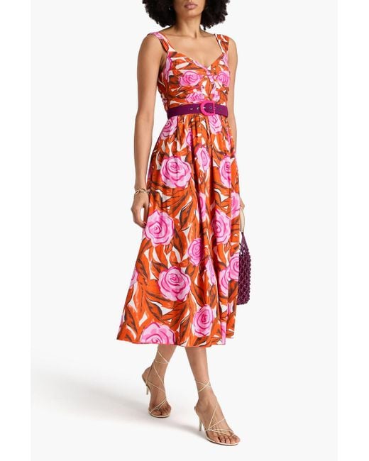 Diane von Furstenberg Red Elisa Floral-Print Cotton-Blend Poplin Midi Dress